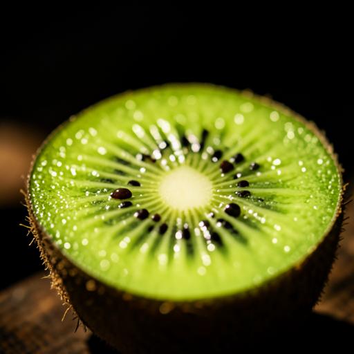 Sliced green kiwifruit with emerald flesh and dark seeds